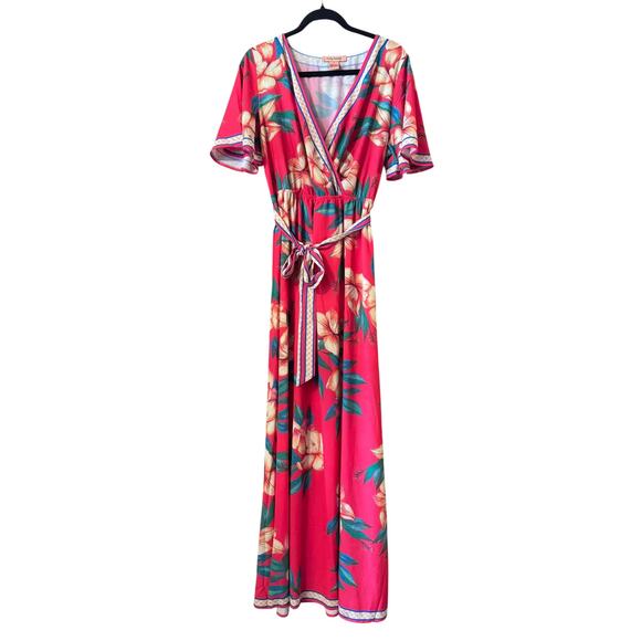 Flying Tomato maxi wrap dress L flutter sleeve maximalist vacation resort cruise - Picture 1 of 7